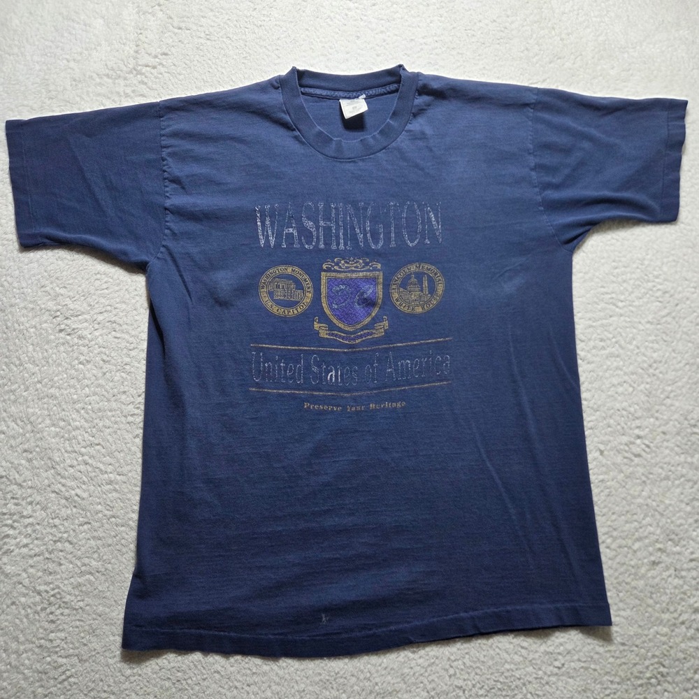 Vintage 90s Fruit of the Loom T Shirt Mens XL Blue Washington DC Souvenir USA